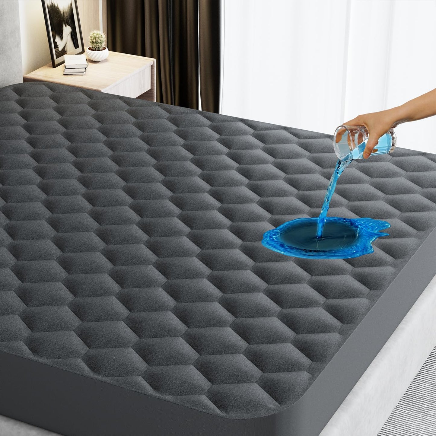 Dluxe Ave. ( KING ) Mattress Protector Noiseless Pad,  Fitted Up to 8-21 inches (Gray)