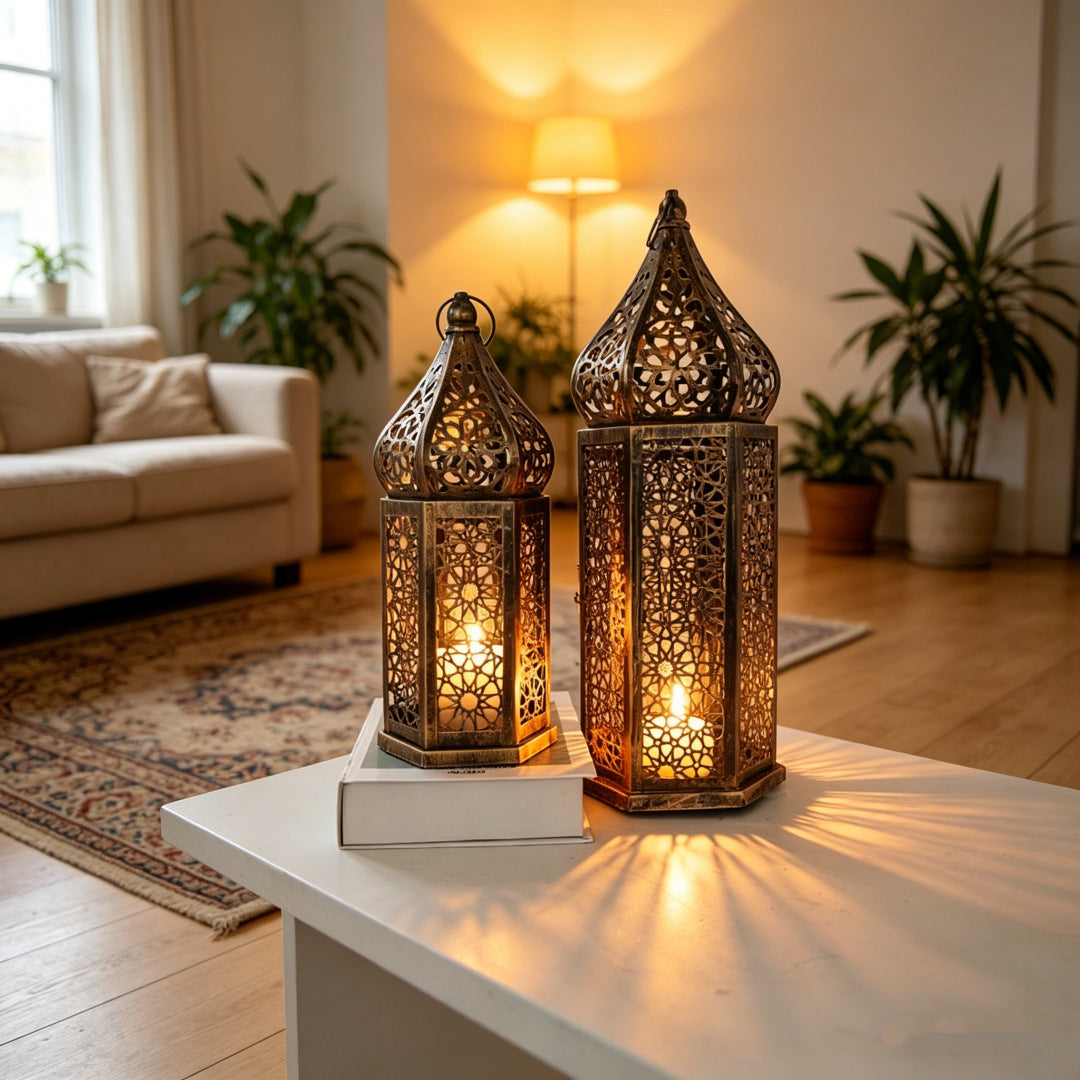 Moroccan Iron Candle Lantern Retro Portable Decor