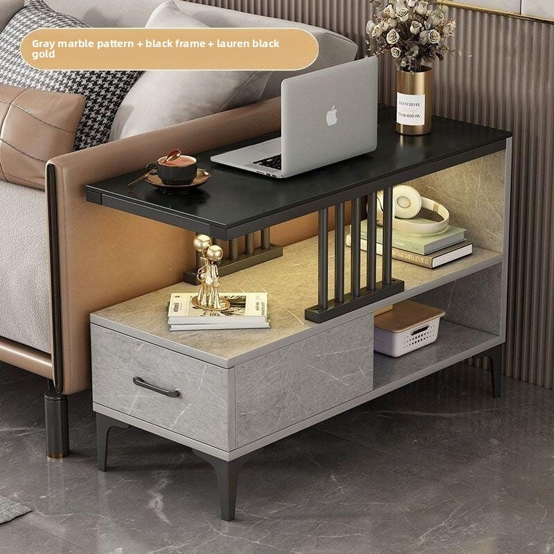 Modern Glass Side Table with Storage Shelf