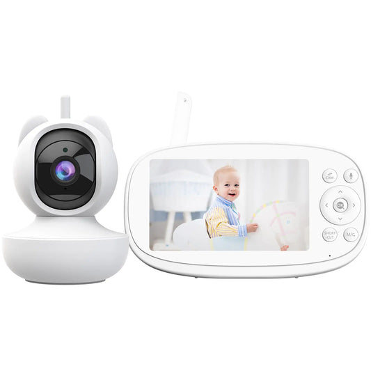 Dluxe Ave. VIZOLINK Baby Monitor 5.5" Split-Screen 2-Way Talk Video Baby Monitor with Camera and Audio Auto Motion Tracking Al Virtual Fence Local Video Playback Cry Detection 5X ZoomVOX No WiFi (White)