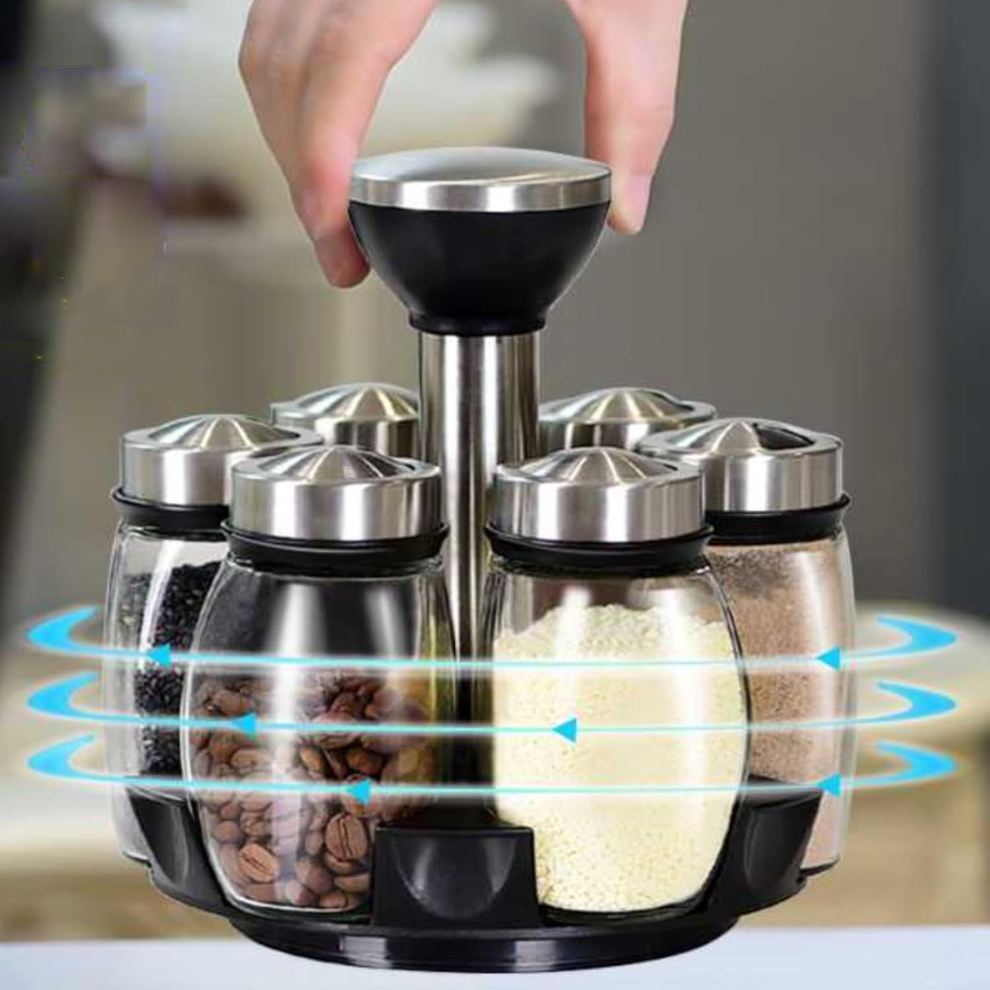 Dluxe Ave. 7 Pcs Condiment Glass Spice Jars with Rack