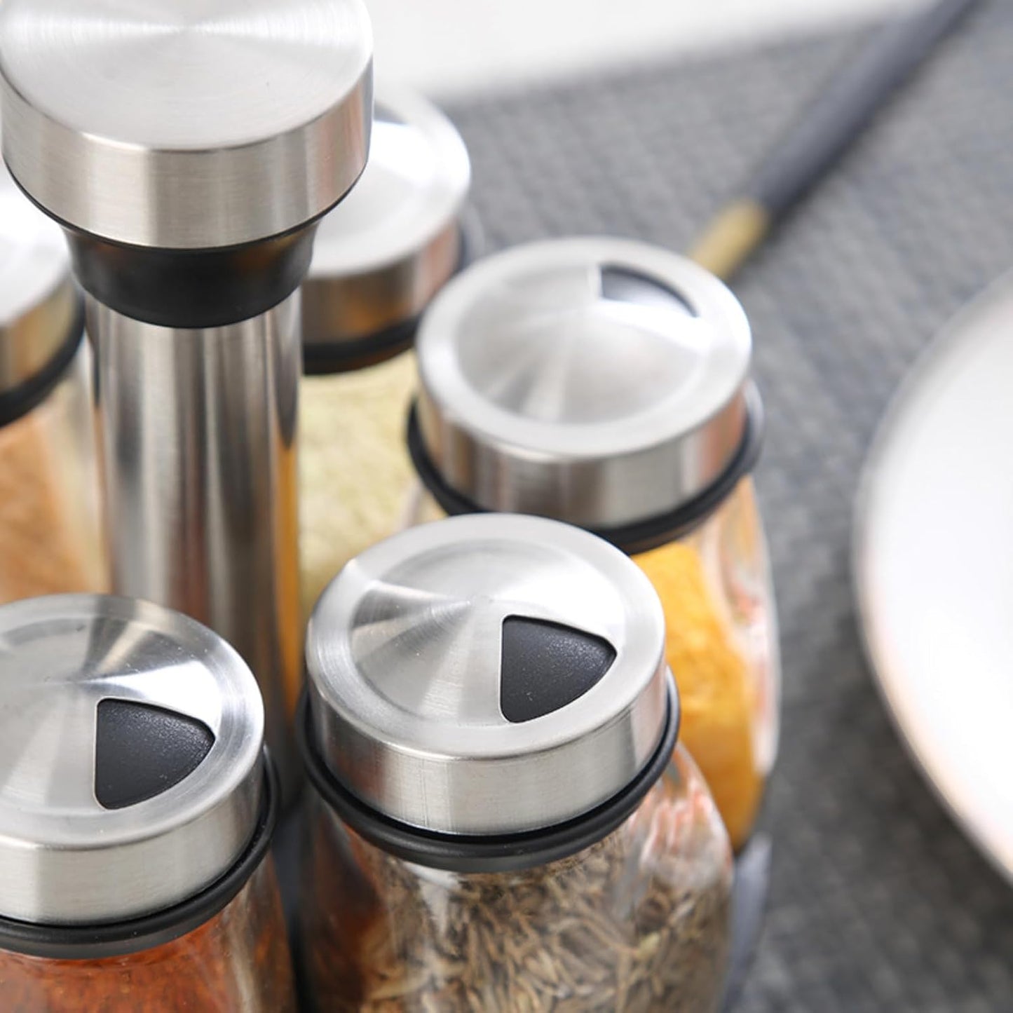 Dluxe Ave. 7 Pcs Condiment Glass Spice Jars with Rack