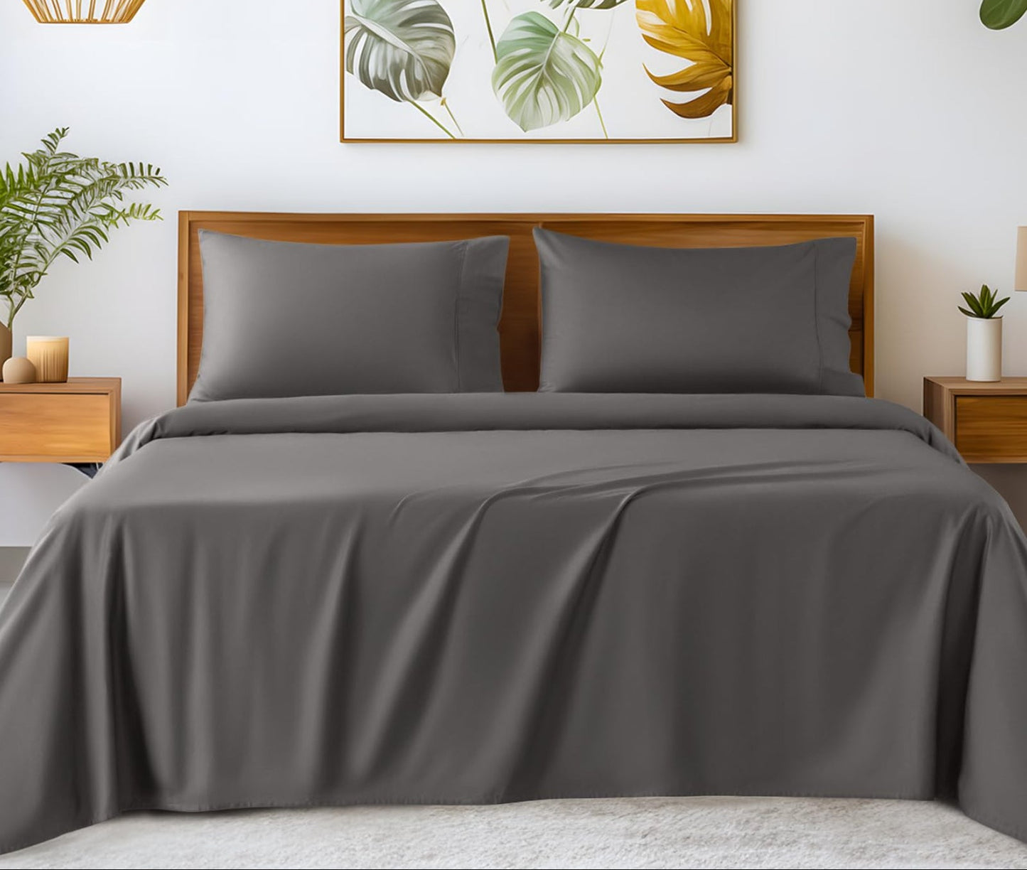 Dluxe Ave. ( KING ) 100% Egyptian Cotton Sheets - 1200 Thread Count Luxury & Cooling Hotel Cotton Bed Sheets Set 4 Piece  (Dark Grey)