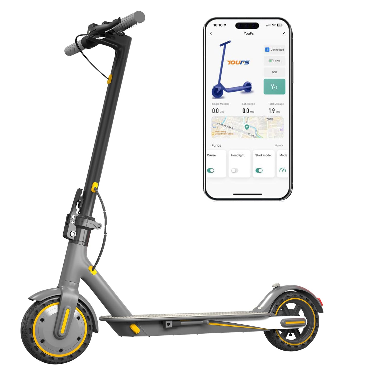 Dluxe Ave. Electric Scooter for Adults Up to 19 Mph 19 Miles, Range & 264 lbs Load Aluminum Alloy, E-Scooter with 350W Motor, Foldable Escooter with Dual Braking System and App Control (Yellow)