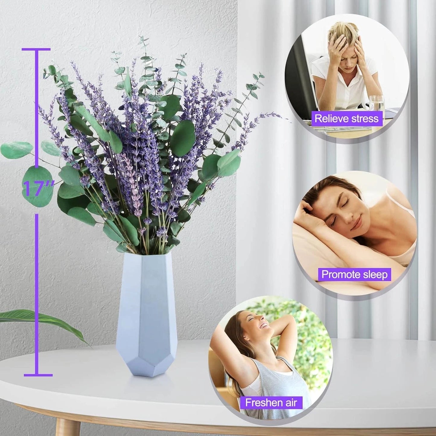 Dluxe Ave. 80 PCS Large Dried Preserved Eucalyptus Stems & Lavender Flowers Bundle, Hanging (Silver)