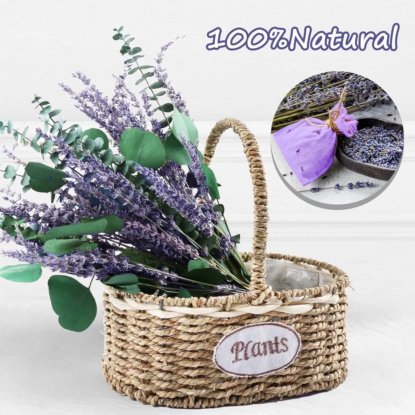 Dluxe Ave. 80 PCS Large Dried Preserved Eucalyptus Stems & Lavender Flowers Bundle, Hanging (Silver)