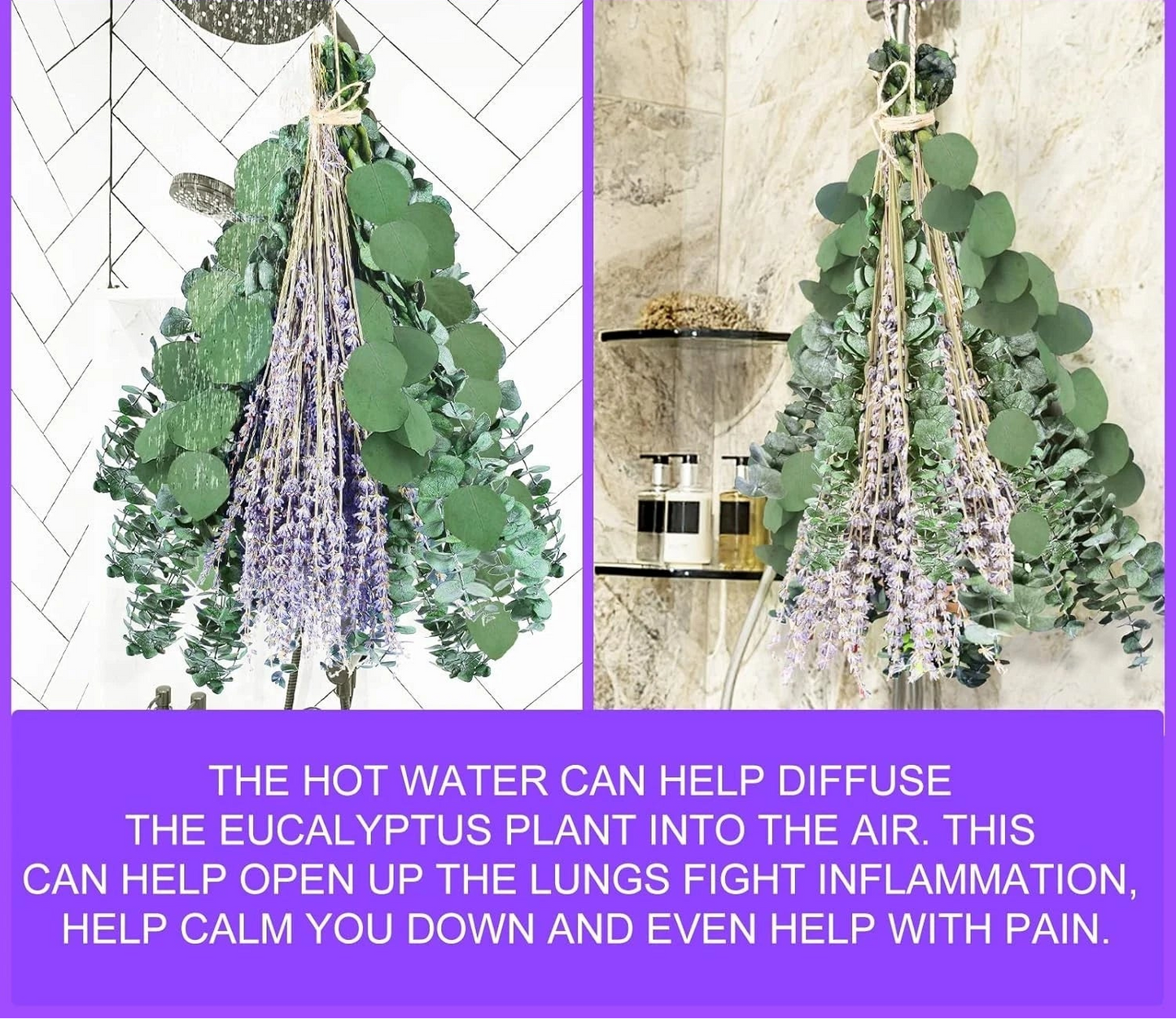 Dluxe Ave. 80 PCS Large Dried Preserved Eucalyptus Stems & Lavender Flowers Bundle, Hanging (Silver)