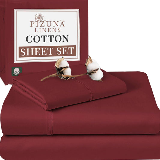 Dluxe Ave. ( KING ) 4 Pcs 100% Cotton Sheets, Luxurious 400 Thread Count, 15" Deep Pocket, Rio Red