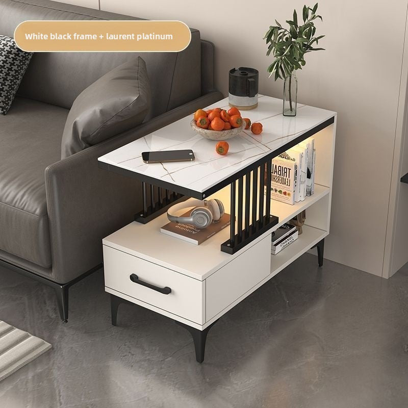 Modern Glass Side Table with Storage Shelf