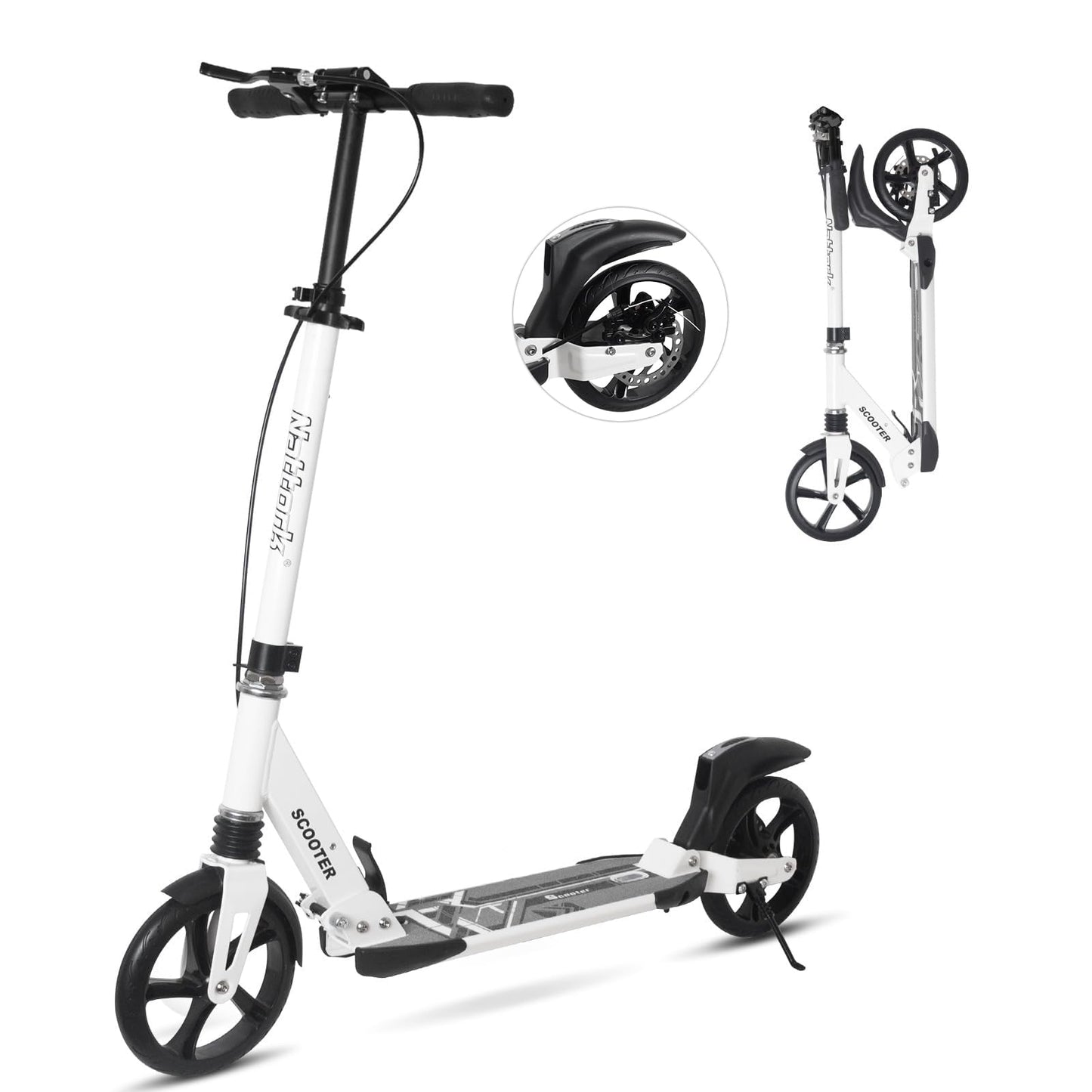 Dluxe Ave. Nattork Scooter for Adults and Teens- Adjustable Height Folding Kick Scooter with Large Sturdy Wheels for a Smooth RideWhite