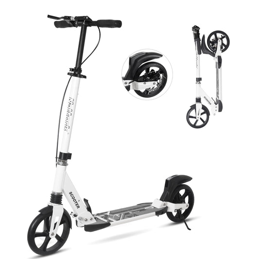 Dluxe Ave. Nattork Scooter for Adults and Teens- Adjustable Height Folding Kick Scooter with Large Sturdy Wheels for a Smooth RideWhite