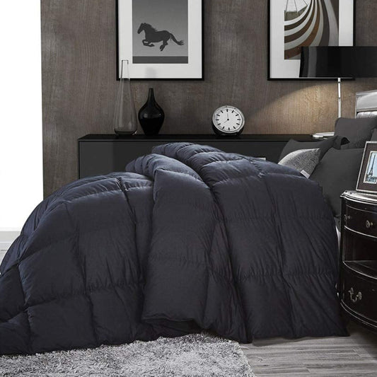 Dluxe Ave. ( KING ) Luxurious Palatial Goose Down Feather Fiber Comforter, Duvet Insert 100% Egyptian Cotton Cover 90 oz., Fill Weight Comforter/ Black Solid