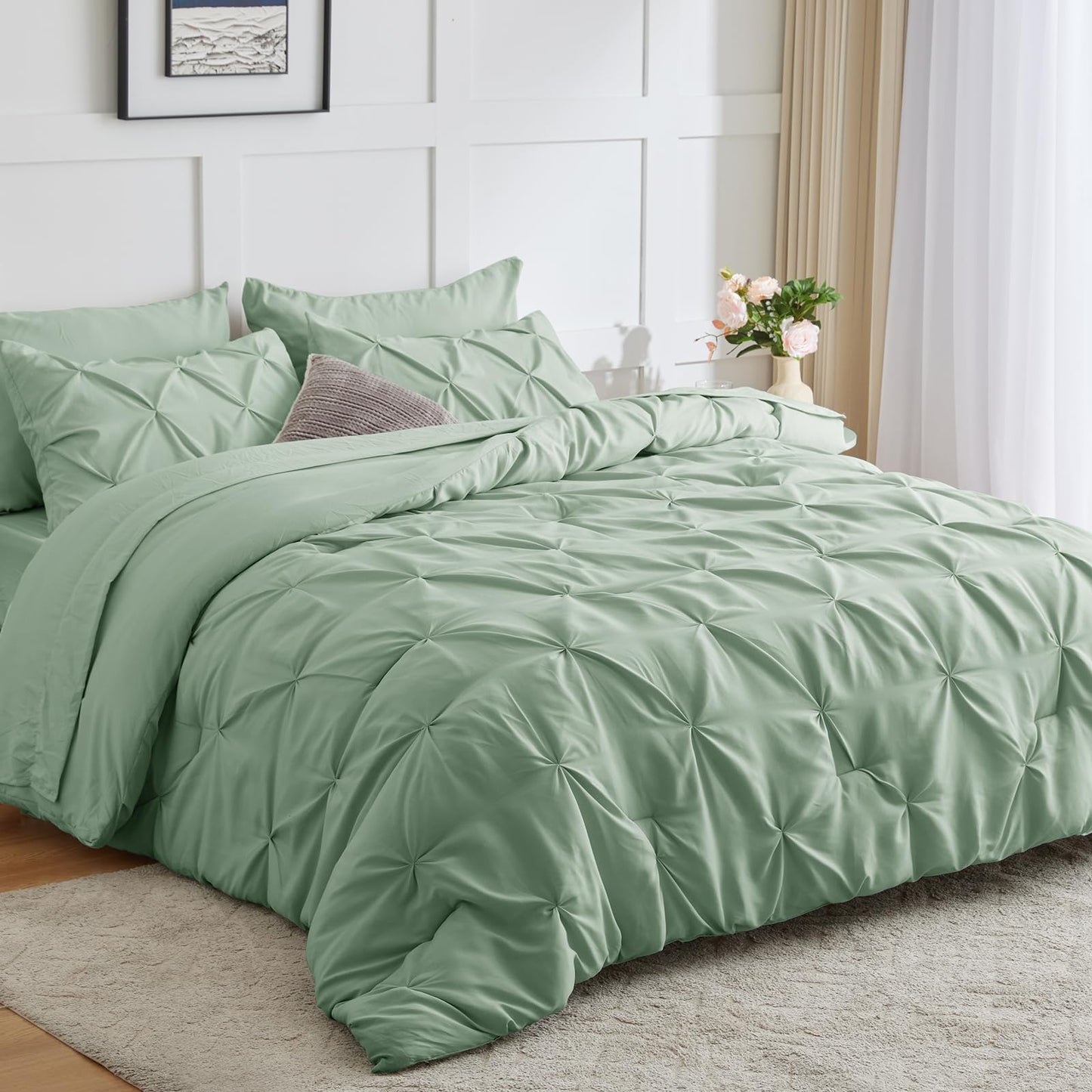 Dluxe Ave. ( KING ) 7 Pcs Comforter  Bedding Set/ Sage Green