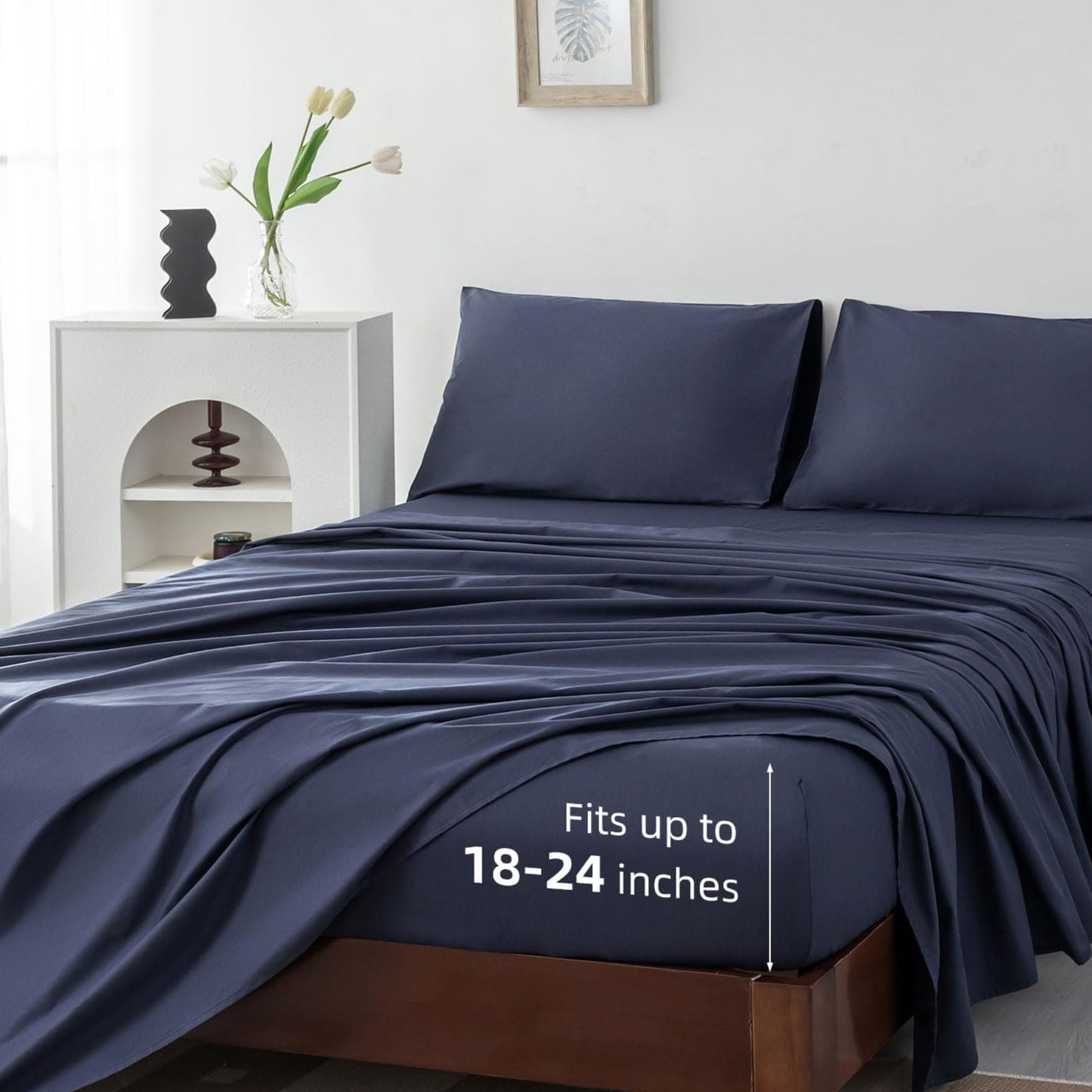 Dluxe Ave. ( FULL ) 4 Pcs 100% Egyptian Cotton Sheets Full Size Set/ 18"-24" Extra Deep Pocket/ Navy Blue