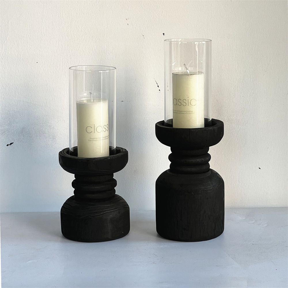Handmade Carbonized Wood Candlestick Desktop Decor