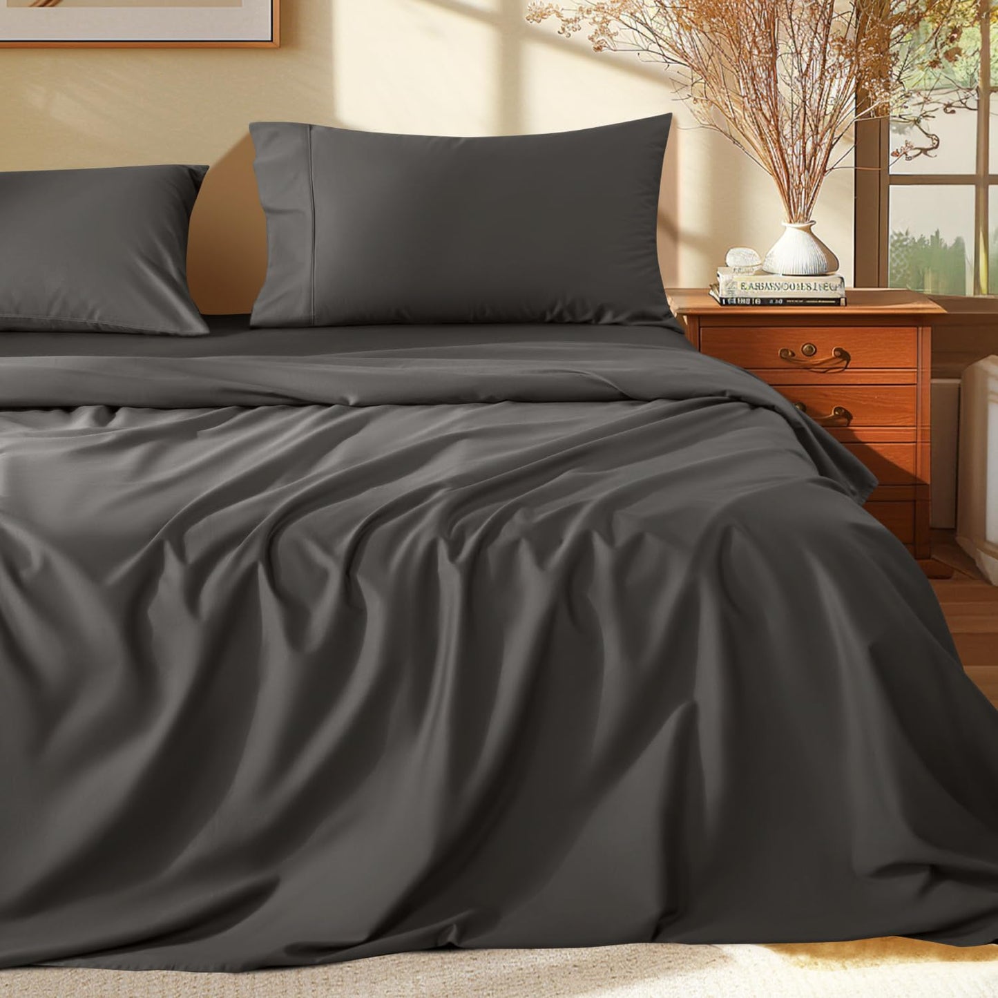 Dluxe Ave. ( CALI./ KING ) 100% Egyptian Cotton Sheets Set - 1000 Thread Count，Luxury Cotton Bed Sheets，Dark Grey