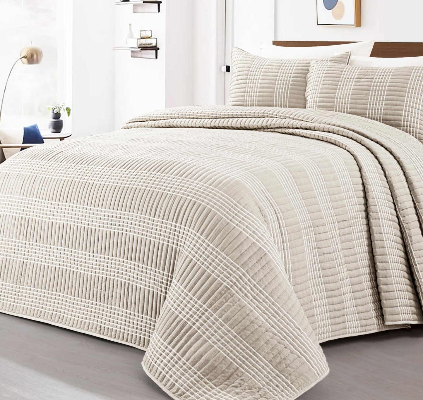 Dluxe Ave. ( KING ) 3Pcs Quilt Bedding Set/ All Season/ Beige