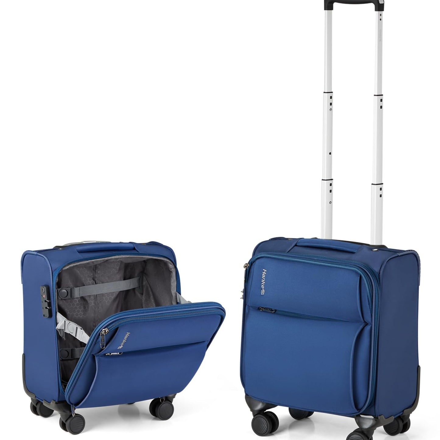 Hanke 16 Inch Underseat Carry On Luggage with Spinner Wheels for Airline Small Softside TSA Approved Luggage Lightweight Rolling Suitcases Under Seat Travel Carry-On Bag(Blue)