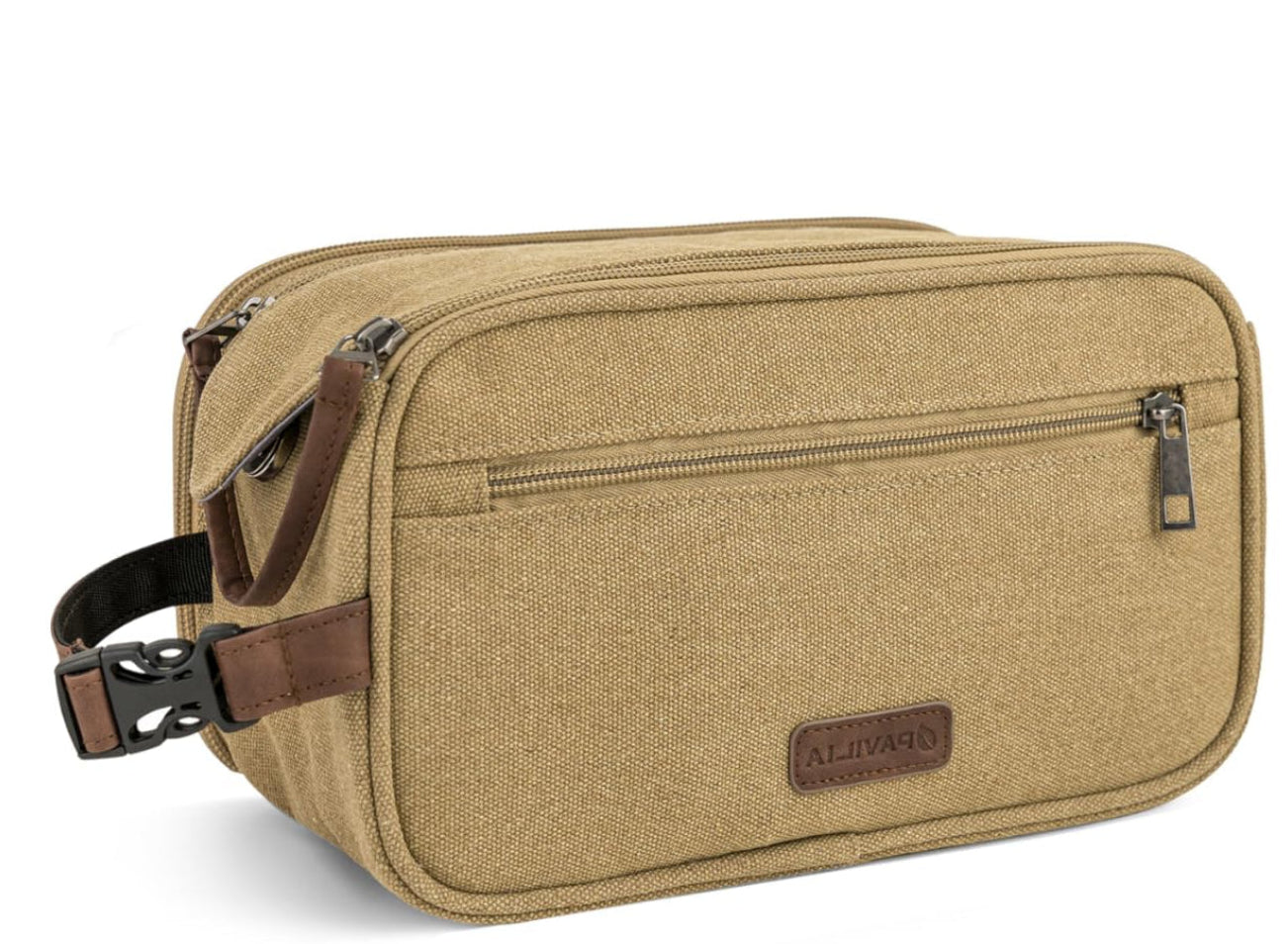 Dluxe Ave. Men Canvas Travel Dopp Kit/ Water Resistant/ Accessories Bag/ Tan Khaki