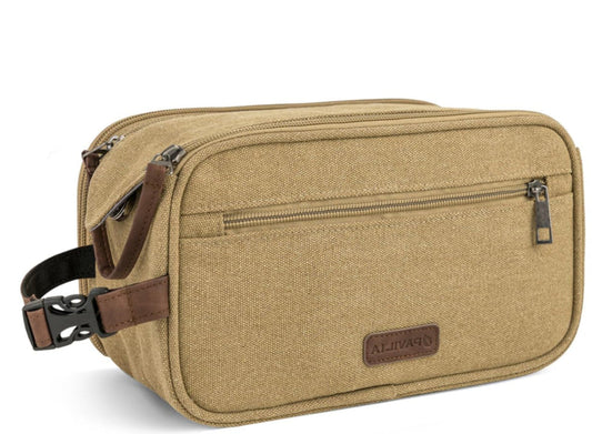 Dluxe Ave. Men Canvas Travel Dopp Kit/ Water Resistant/ Accessories Bag/ Tan Khaki