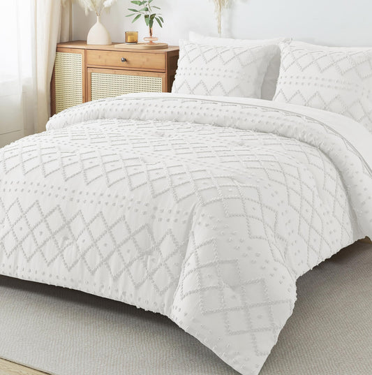 Dluxe Ave. ( QUEEN ) 7 Pcs Comforters Set with Sheets/ White