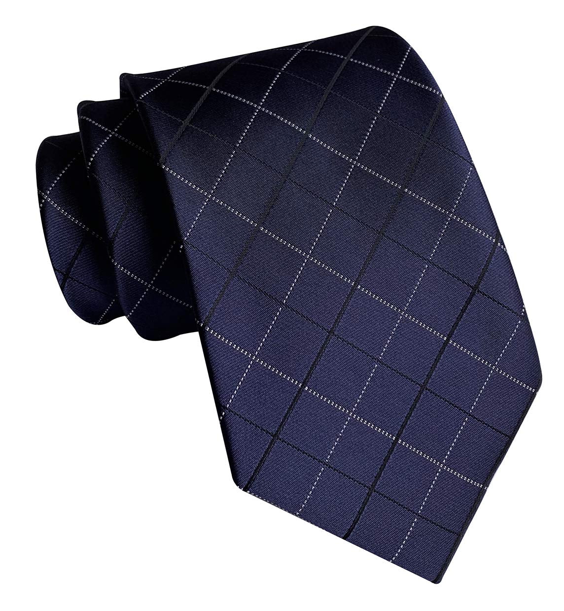 Dluxe Ave. Mens Urban Plaid Checks Patterned Silk Neckties/ Navy Blue