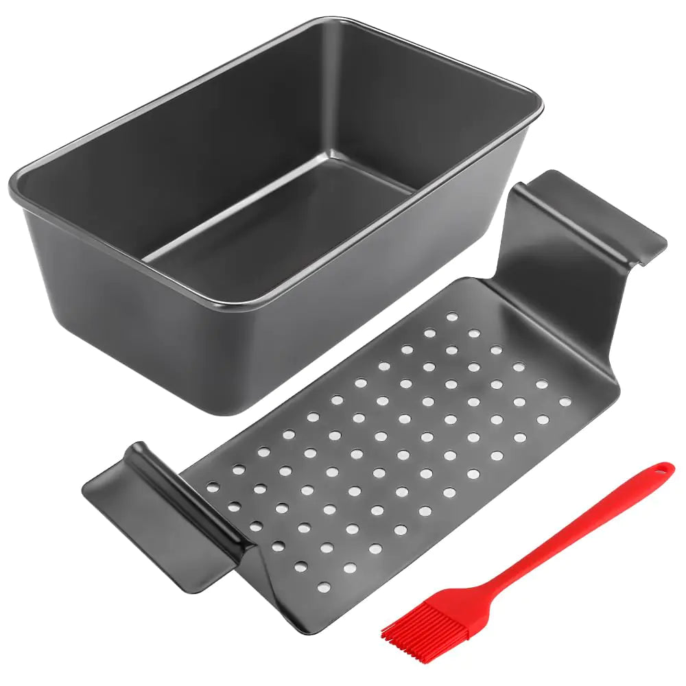 Dluxe Ave. Meatloaf Pan with Drain Tray/Nonstick/ 2-Piece Set (Black)