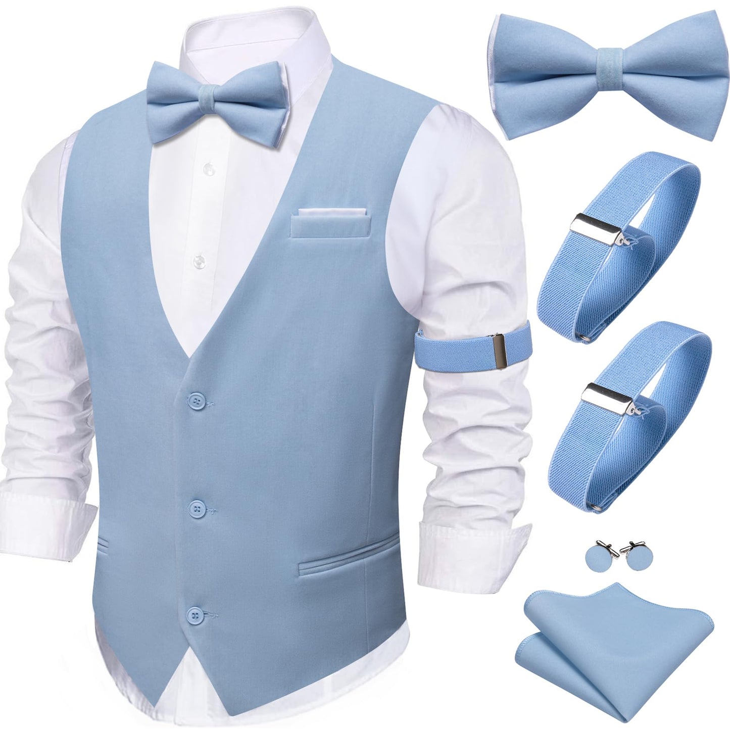 Dluxe Ave. MEDIUM  Mens Velvet Vests Formal Waistcoat Bowtie Set Hanky Cufflink Armband  Tuxedo Vest 6PCS