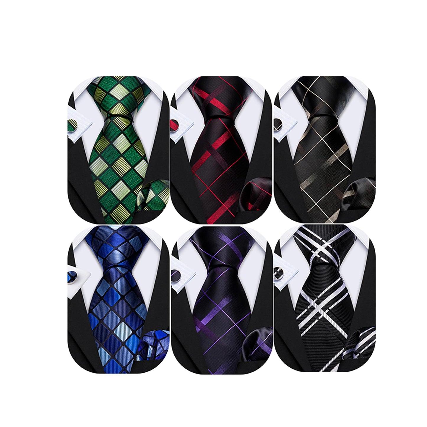 Dluxe Ave.  6 PCS Men Ties Set Silk Business Fashion Woven Necktie Handkerchief Cufflinks Paisley Stripe