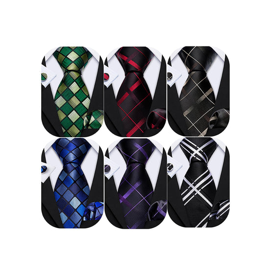 Dluxe Ave.  6 PCS Men Ties Set Silk Business Fashion Woven Necktie Handkerchief Cufflinks Paisley Stripe