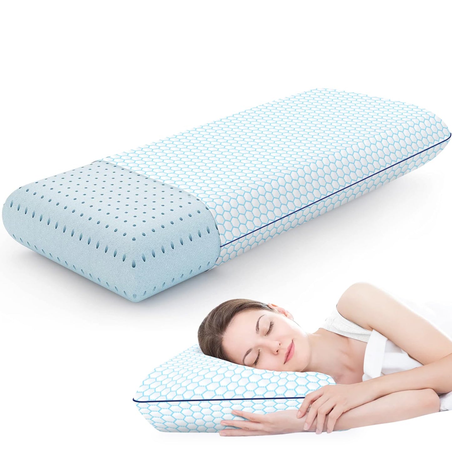 Dluxe Ave.  ( KING ) Memory Foam Pillows for Side Back and Stomach, {SOFT SUPPORT} Blue, Luxury Hotel Quality