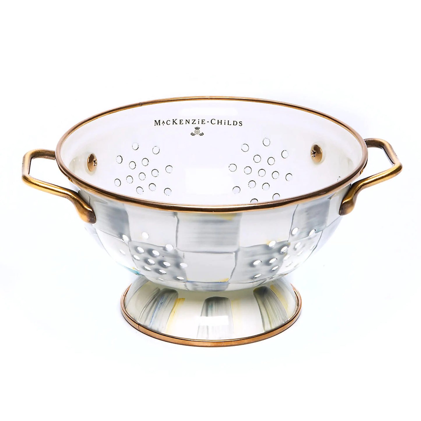 Dluxe Ave. Enamel Colander Decorative Kitchen Strainer /Small Gray-and-White Sterling Check