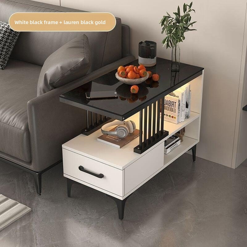 Modern Glass Side Table with Storage Shelf