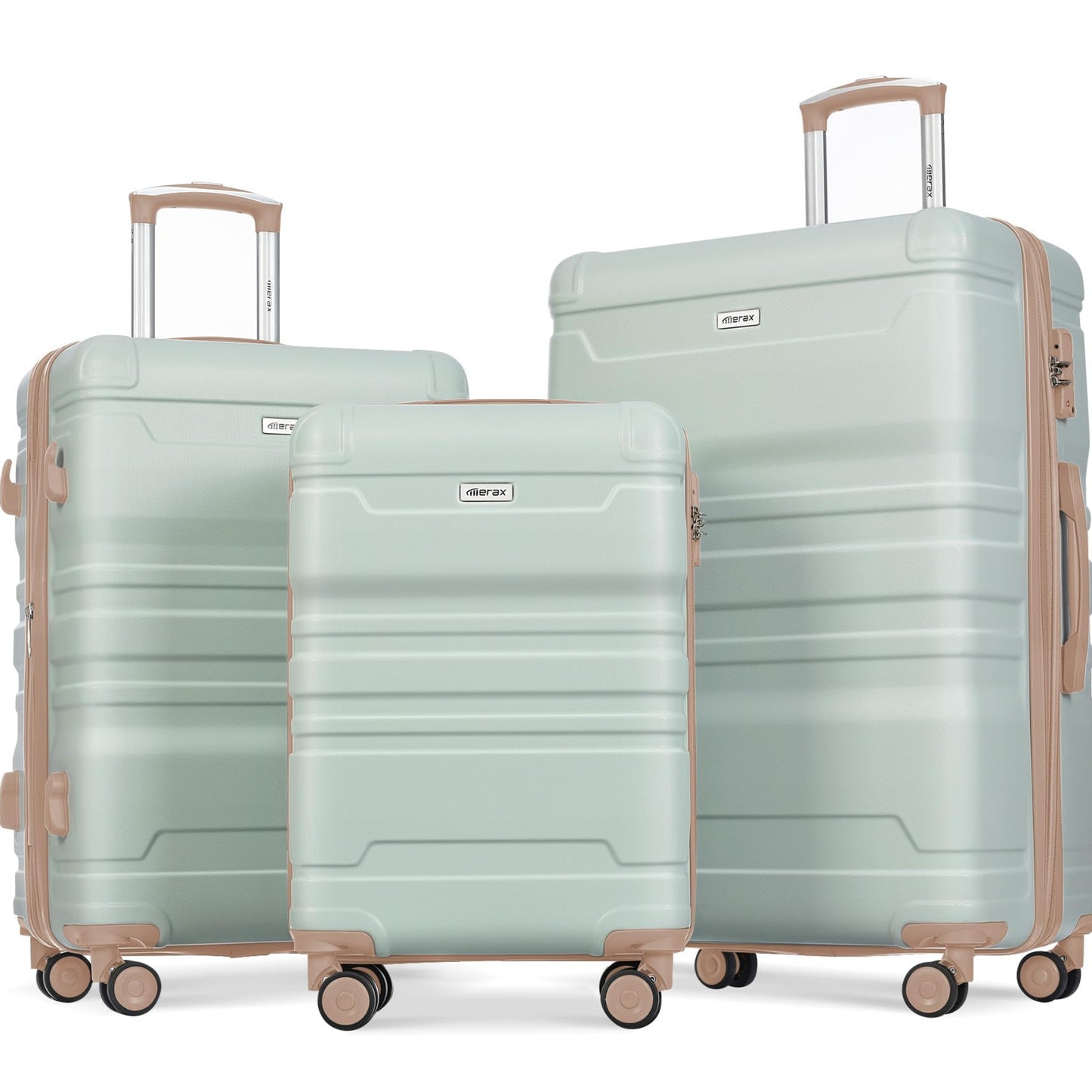 Dluxe Ave. Hardside Luggage Sets/ TSA 3 Pcs/Spinner Wheels(Gray Green & Golden) 20/24/28 Inch