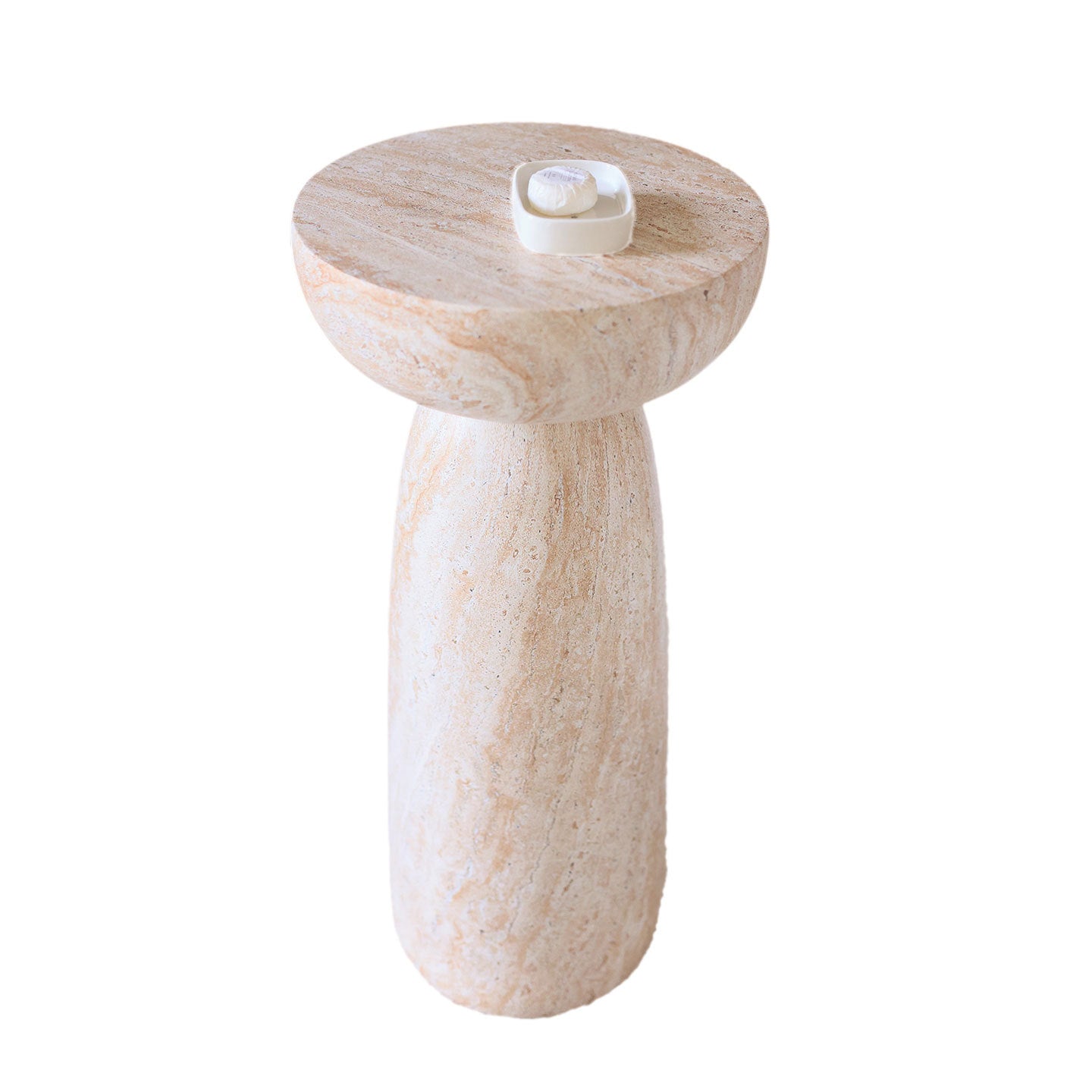 Modern Minimalist Faux Travertine Side Table