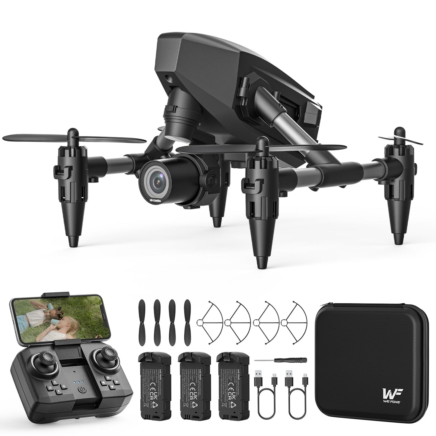 Drone with Camera for Kids 1080P Wefone Mini Drone for Beginners Adults Small RC Dron HD FPV Quadcopter with Optical Flow Positioning 3 Batteries 3D Flip One Key Start Toy Gifts for Boys Girls