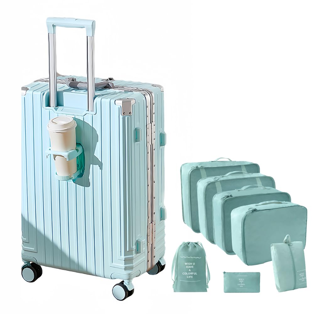 Dluxe Ave. Hardside Carry-on/ No Zipper/Spinner Wheels/Cup Holder/TSA Locks (Blue + Organizer Bags Carry-On 20-Inch)