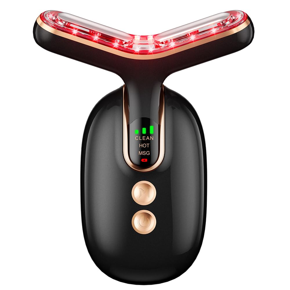 Dluxe Ave. Neck Face Massager Multifunctional Facial Massager Face Sculpting Tool for Skin Care and Double Chin with Vibration Thermal (Black Gold)