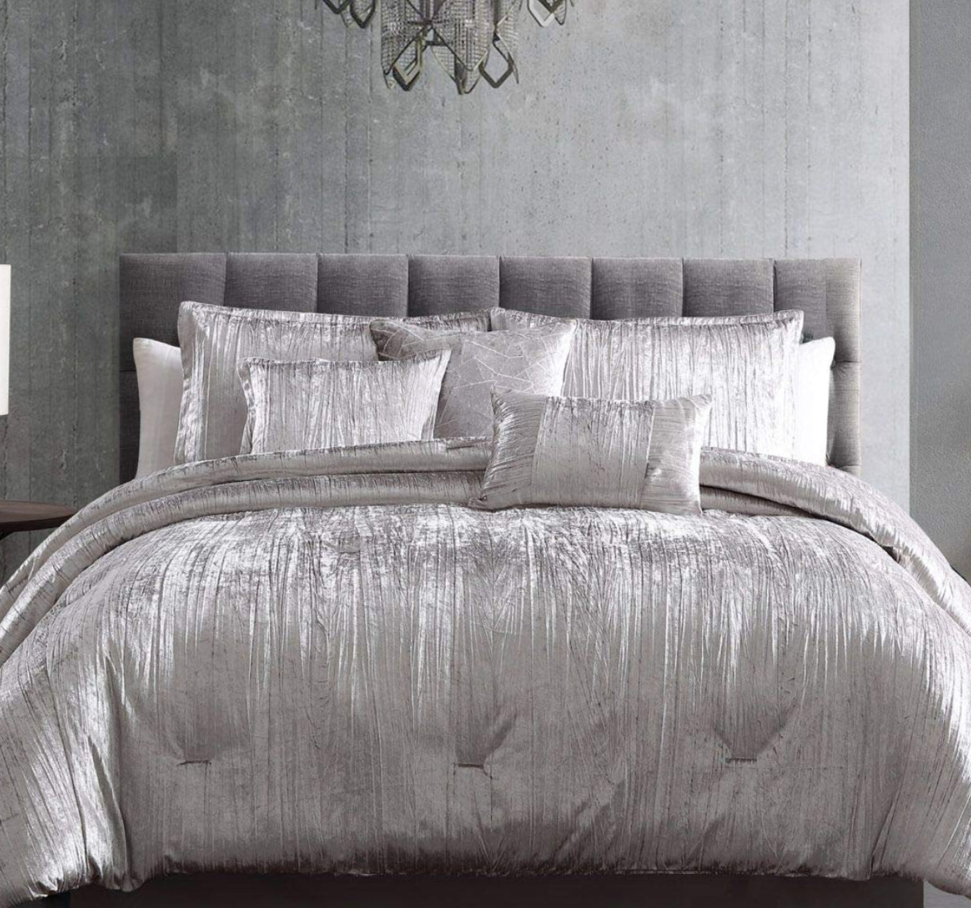 Dluxe Ave. ( KING ) 7 Pcs Comforter Set, Silver