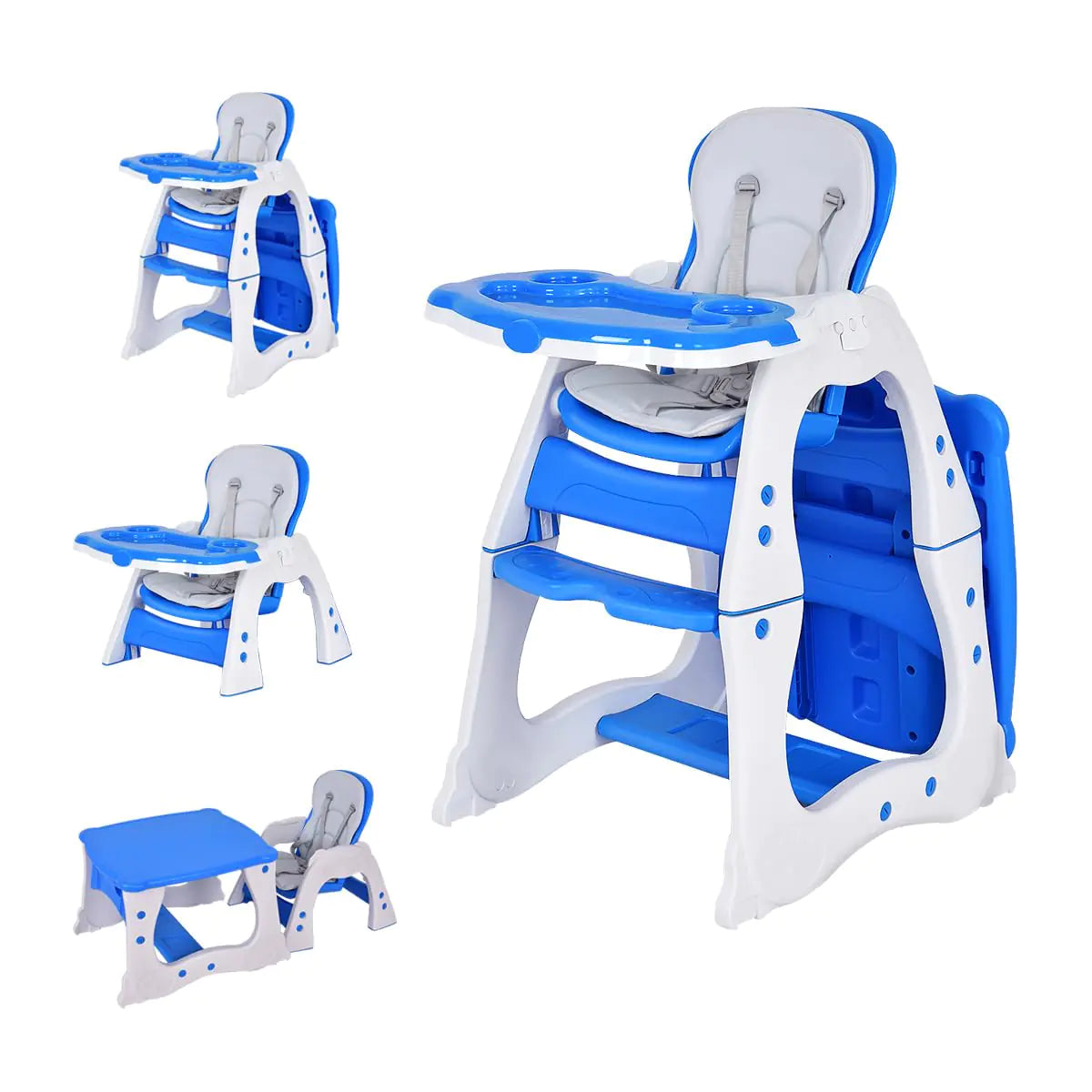 Dluxe Ave. HOMGX 3 in 1 Baby High Chair Infant Table and Chair Set Convertible Compact Toddler Highchair with Adjustable Backrest & Dishwasher Safe Tray (Blue)
