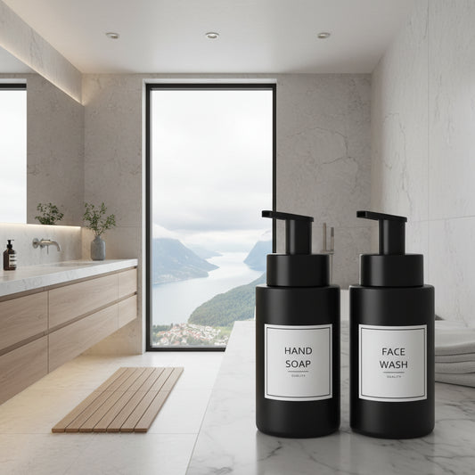 Dluxe Ave. Foaming Hand Soap Dispenser/ 10 oz-350ml Glass 2 Pcs (Matte Black)