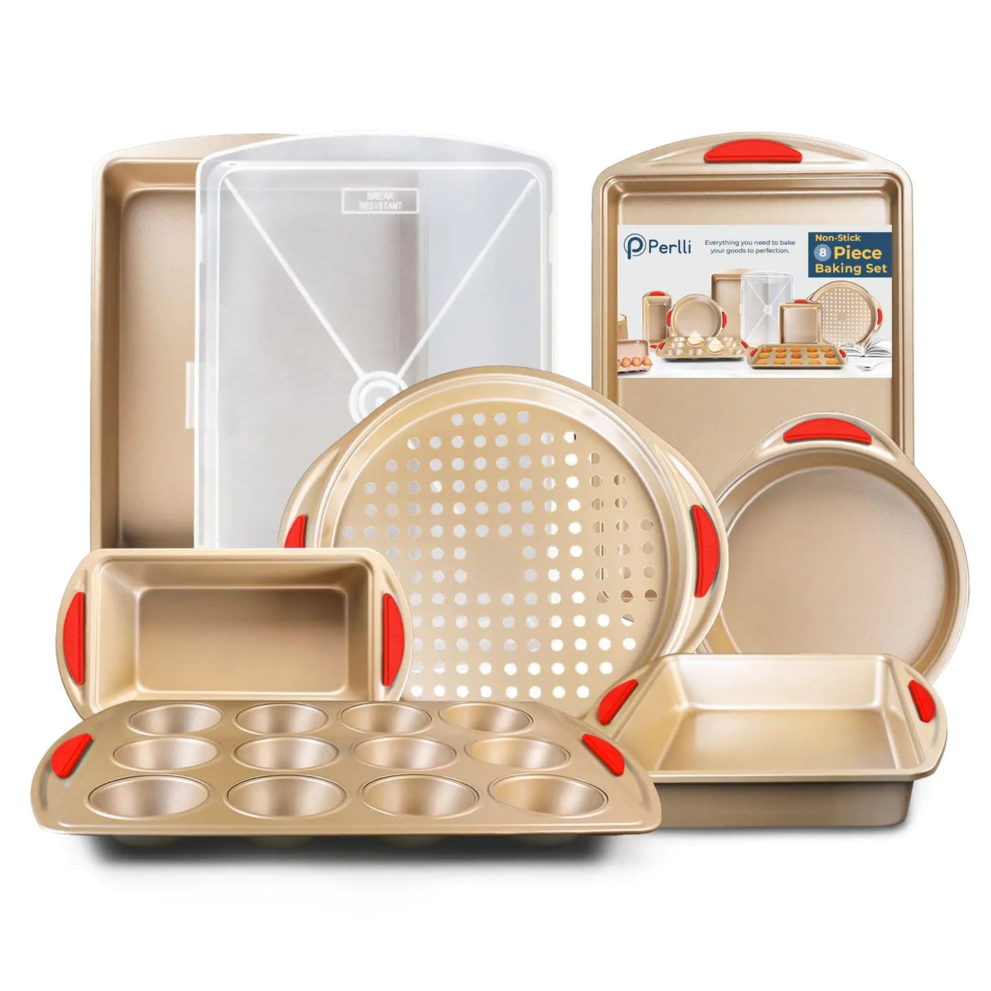 Dluxe Ave. Baking Pan 8 Piece Set Nonstick Gold Carbon