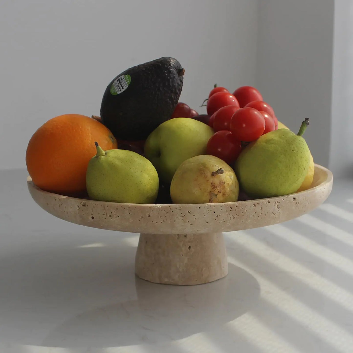 Dluxe Ave. Natural Travertine Fruit Bowl for Kitchen Counter 10.2" Large  Bowl Pedestal