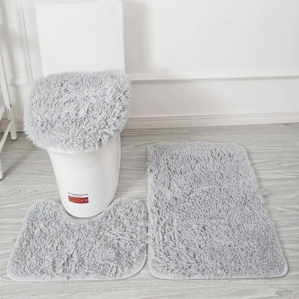 Dluxe Ave. Soft Bathroom Carpet 3 Piece Bathroom Rugs and Mats Sets Non-Slip  (Grey)