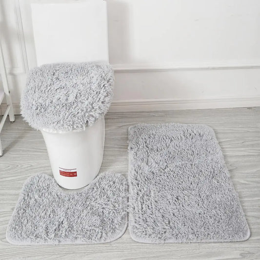 Dluxe Ave. Soft Bathroom Carpet 3 Piece Bathroom Rugs and Mats Sets Non-Slip  (Grey)