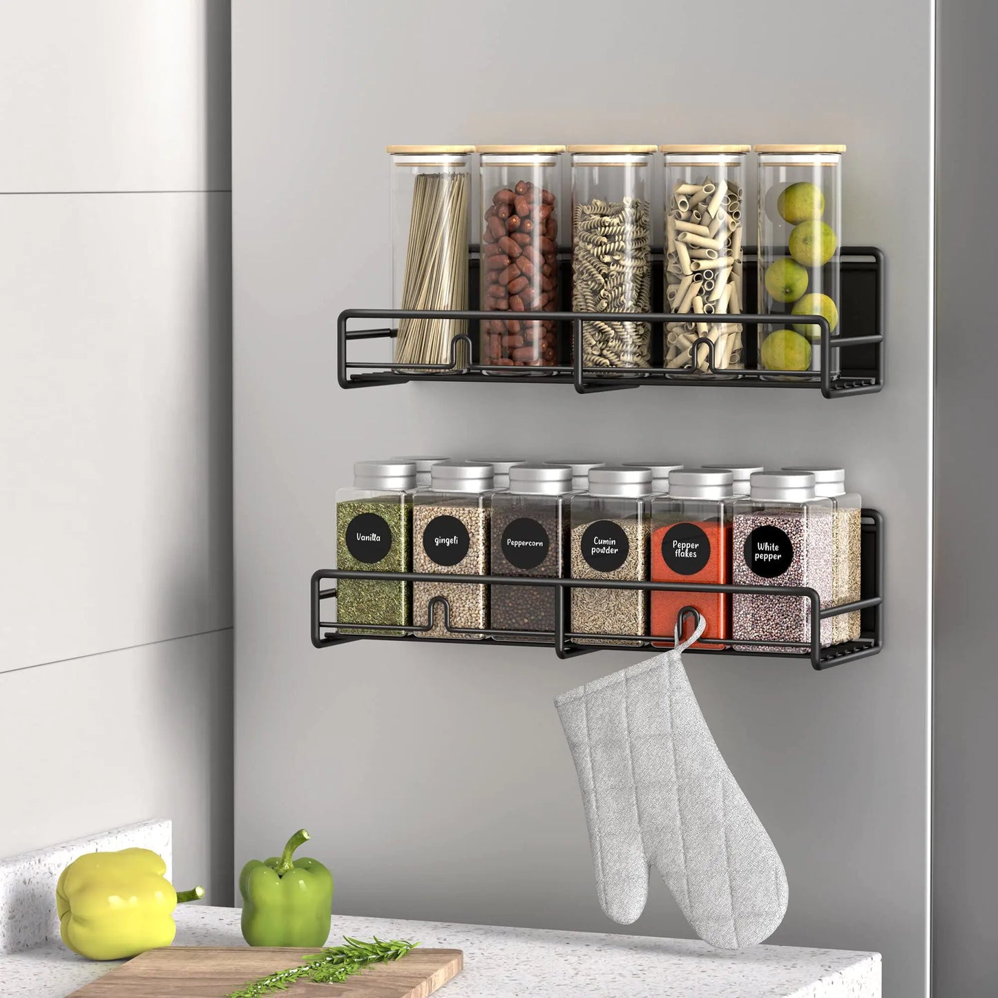 Dluxe Ave. 2 Pack Magnetic Spice Rack Organizer for Refrigerator and Microwave/ Matt Black
