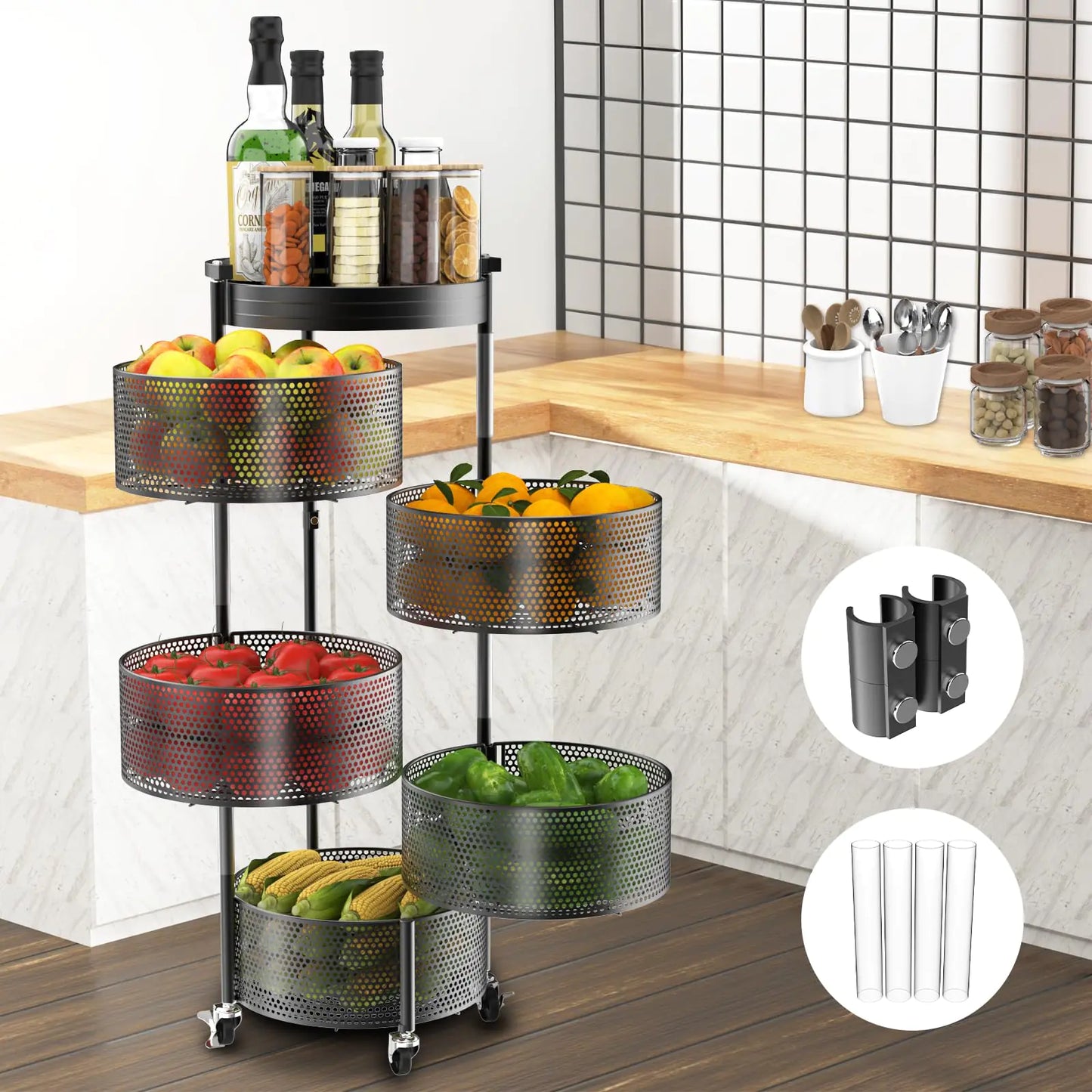 Dluxe Ave. 5 Tier Rotating Storage Rack Cart