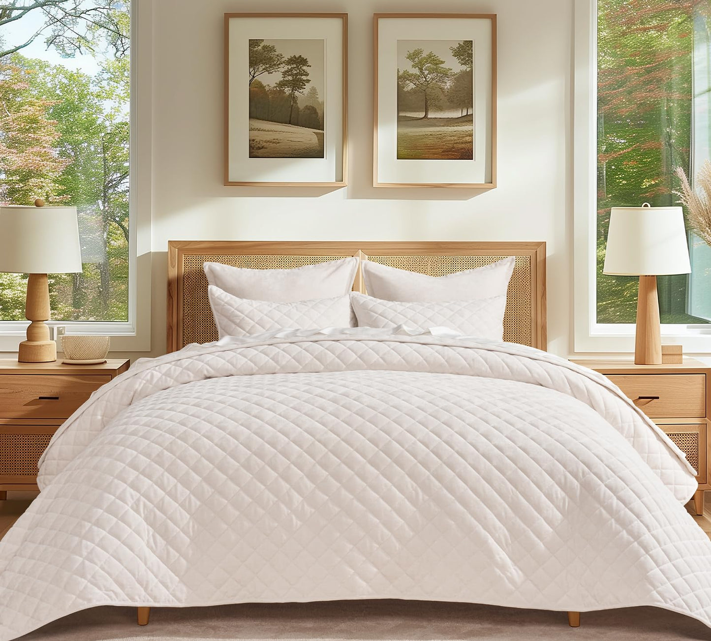 Dluxe Ave. ( KING/ CALI. KING ) Luxury Velvet Quilt Set/ Ivory White