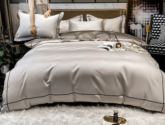 Dluxe Ave. Light Luxury Pure Cotton Four-Piece Set/ One Flat Sheet Two Pillowcases {One Duvet Cover}