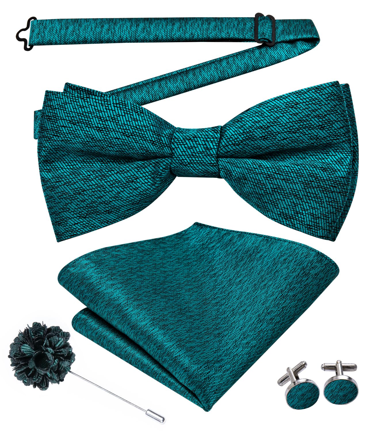 Dluxe Ave. Pretied Bow Ties for Men Wedding Formal Bow Tie Handkerchief Cufflinks